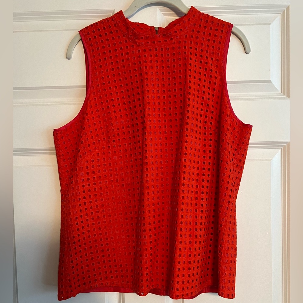 J Crew Womens Sleeveless Eyelet Top Coral Red Lined 100% Cotton